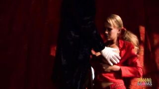 Busty blonde milf with a very nice rack and cute face sucks a big cock behind the curtain - 3 image