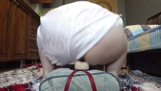 Big ass shaking in short shorts. Mature bbw jumps on a strap-on in a cowgirl pose. PAWG. Homemade. Amateur fetish. - 8 image