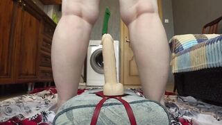 Big ass shaking in short shorts. Mature bbw jumps on a strap-on in a cowgirl pose. PAWG. Homemade. Amateur fetish. - 9 image