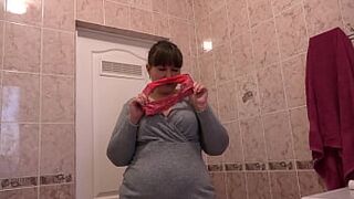 Girlfriend's panties aroused a mature bbw. Homemade unusual fetish masturbation and panty sniffing. Amateur from chubby milf and close-up. - 1 image