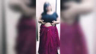 My First Video Indian Plus Size Model Saree Stripping Black Blouse - 3 image