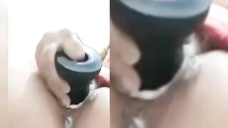 Mirelladelicia naughty bitch wanting a big dick to sit on, showing off in the bathroom playing with black dildo 20X3 - 12 image