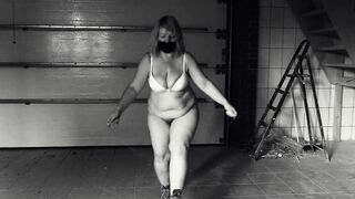 Jumping over a rope. Mature BBW MILF shaking big tits. - 12 image