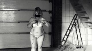 Jumping over a rope. Mature BBW MILF shaking big tits. - 3 image