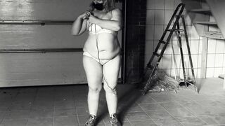 Jumping over a rope. Mature BBW MILF shaking big tits. - 5 image