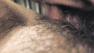 14 mins of eating my cum out of my BBW wife's hairy wet pussy