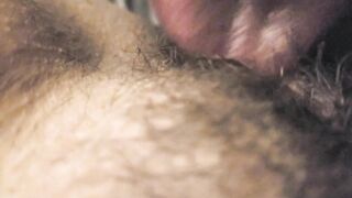 14 mins of eating my cum out of my BBW wife's hairy wet pussy - 3 image