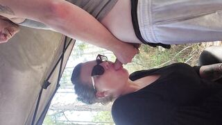 Outdoor hardcore blowjob hiding from family - 2 image