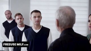 FreeUse Milf - Huge Boobed Stepmom Rides Her Three New Stepsons Under The Christmas Tree - 5 image