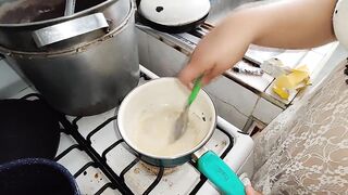 I accumulate a lot of cum in a container, my piggy slut cooks it and then eats it in the mall - 12 image