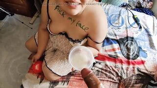 I accumulate a lot of cum in a container, my piggy slut cooks it and then eats it in the mall - 9 image