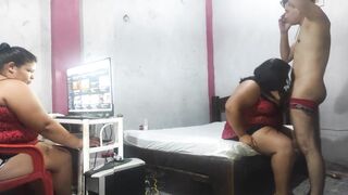 My stepsister likes to watch when I'm fucking our stepmother since she's very horny and whenever she comes I have to fill her with milk so she leaves happy while she watches us fuck my stepsister - 2 image