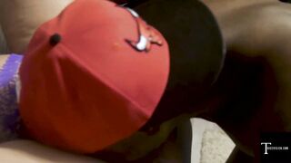 PAWG GILF TAKES BLACK COCK CREAMPIE ON THE COUCH IN FRONT OF HER CUCKOLD HUBBY - 5 image