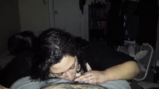 brunette bbw wife sucking fat dick homemade - 2 image