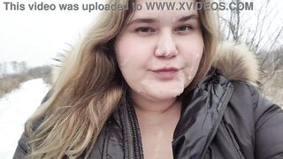 Outdoor Facial on a beautiful Face chubby Girl after a Blowjob - 10 image