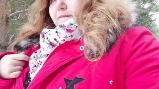 Cum in the mouth and on the tits of a redheaded slut in the woods - 2 image