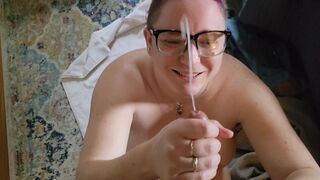 Cute milf high velocity facial cumshot on glasses POV - 1 image