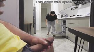 Stepmom caught me jerking off while watching her big ass in the Kitchen. - 6 image