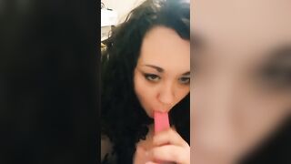Sexy brunette big tits choke and gag on toy