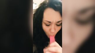 Sexy brunette big tits choke and gag on toy