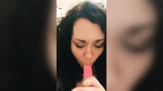 Sexy brunette big tits choke and gag on toy