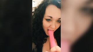 Sexy brunette big tits choke and gag on toy