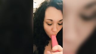 Sexy brunette big tits choke and gag on toy