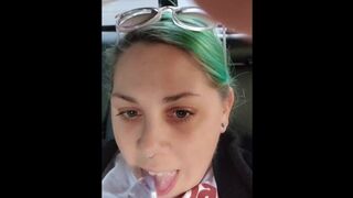 Curvy milf fucks herself with dildo in backseat - 1 image