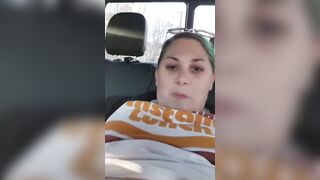 Curvy milf fucks herself with dildo in backseat