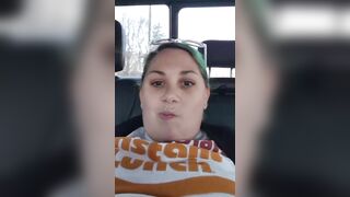 Curvy MILF fucks herself in backseat on long car ride then tastes her cream