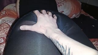 I caress the feet of my mistress in dark tights. Feet in black pantyhose foot fetish. CurvySugarAss - 10 image