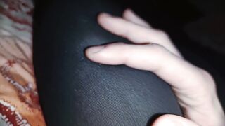 I caress the feet of my mistress in dark tights. Feet in black pantyhose foot fetish. CurvySugarAss - 4 image