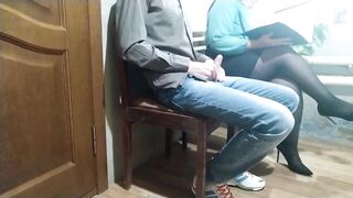 Hot milf in pantyhose milking my cock in public - 10 image