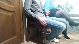 Hot milf in pantyhose milking my cock in public - 12 image
