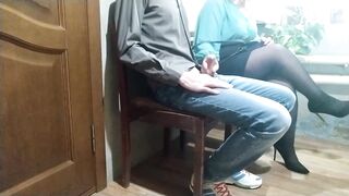 Hot milf in pantyhose milking my cock in public - 4 image