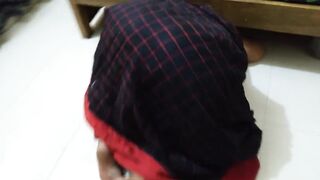 Tamil Maid in saree without blouse gets stuck under Sofa while cleaning room then owner comes & fucks her Huge Ass & cum - 3 image