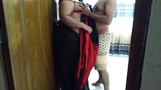 Asian hot saree and bra wearing 35 year old BBW aunty tied her hands to the door & fucked by neighbor - Huge cum Inside - 3 image
