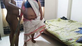 55y old Indian desi hot aunty in white saree sweeps house then a stranger comes and fucks her - Big Ass & Huge Boobs cum - 6 image