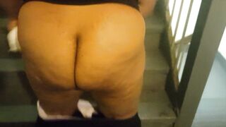 Black bbw with big butt rides bbc in stairwell and gets creampie - 15 image