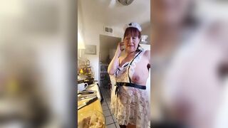 Granny in my sexy lace apron cooking shrimp & grits - 1 image