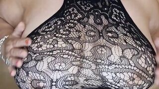 Beautiful masked bbw mature mom in black lingerie shows her fat tasty ass and pussy. - 10 image