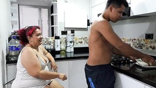 Mature BBW seducing her stepson. Part 1. She loves to suck his rich cock - 2 image