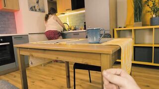 Stepmom noticed her stepson jerking off under the table and decided to help - 5 image