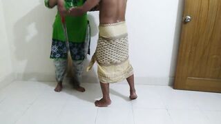 Sexy MILF Palestinian Stepmom sweeping Room with Big Ass Swaying when stepson gets horny & Roughly fucked (cum inside)