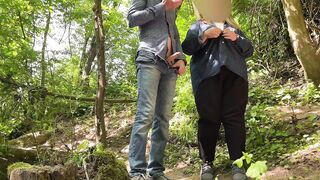 My fucking mother-in-law gives my dick a great handjob in nature