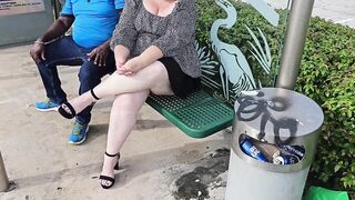 I lifted my mini skirt and opened my legs for a stranger at the bus stop to rub my pussy through my panty - 5 image