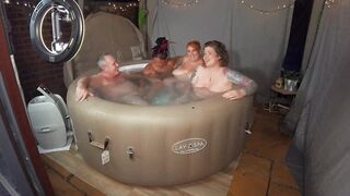 Amateur Hot tub fun with 3 hot British Milfs
