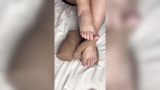 Lauren the Milf BBW Pawg Wife stroking her man doll with her beautiful feet and sexy hands! She loves to stroke big cock! - 5 image