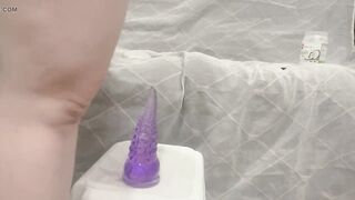 Chubby girl with wet pussy rides tentical dildo until she cums - 10 image