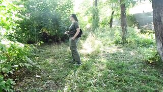 Piss on the street in public places and smoking cigarettes in the park. Chubby MILF with shaved pussy urinates outdoors. ASMR. Amateur dirty fetish. PAWG. - 11 image